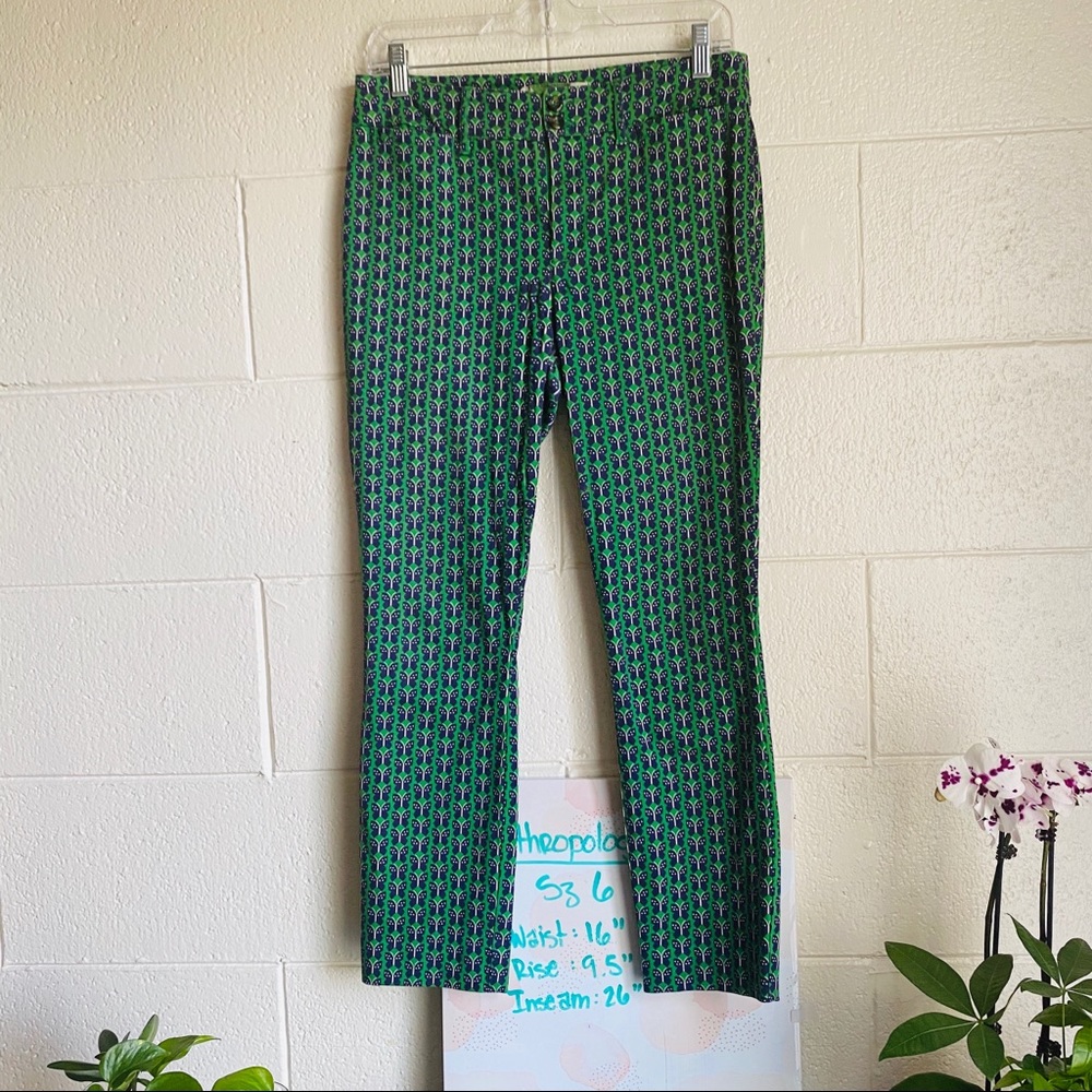 Anthropologie Green Blue Butterfly Print Trousers